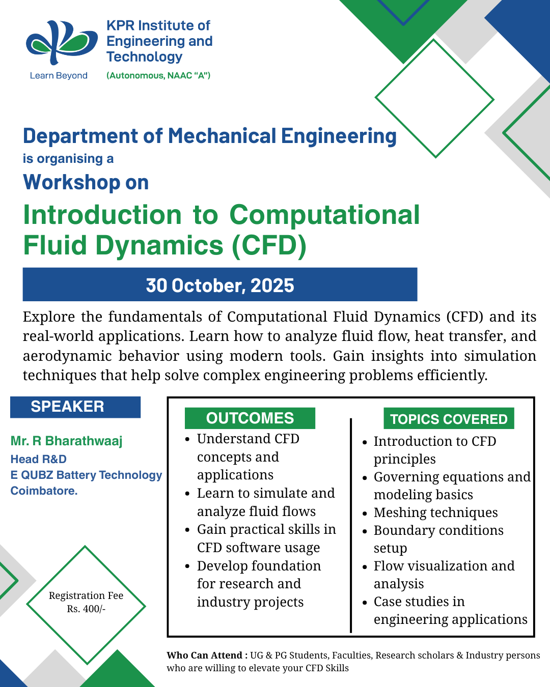 Workshop on Introduction to Computational Fluid Dynamics (CFD) 2025